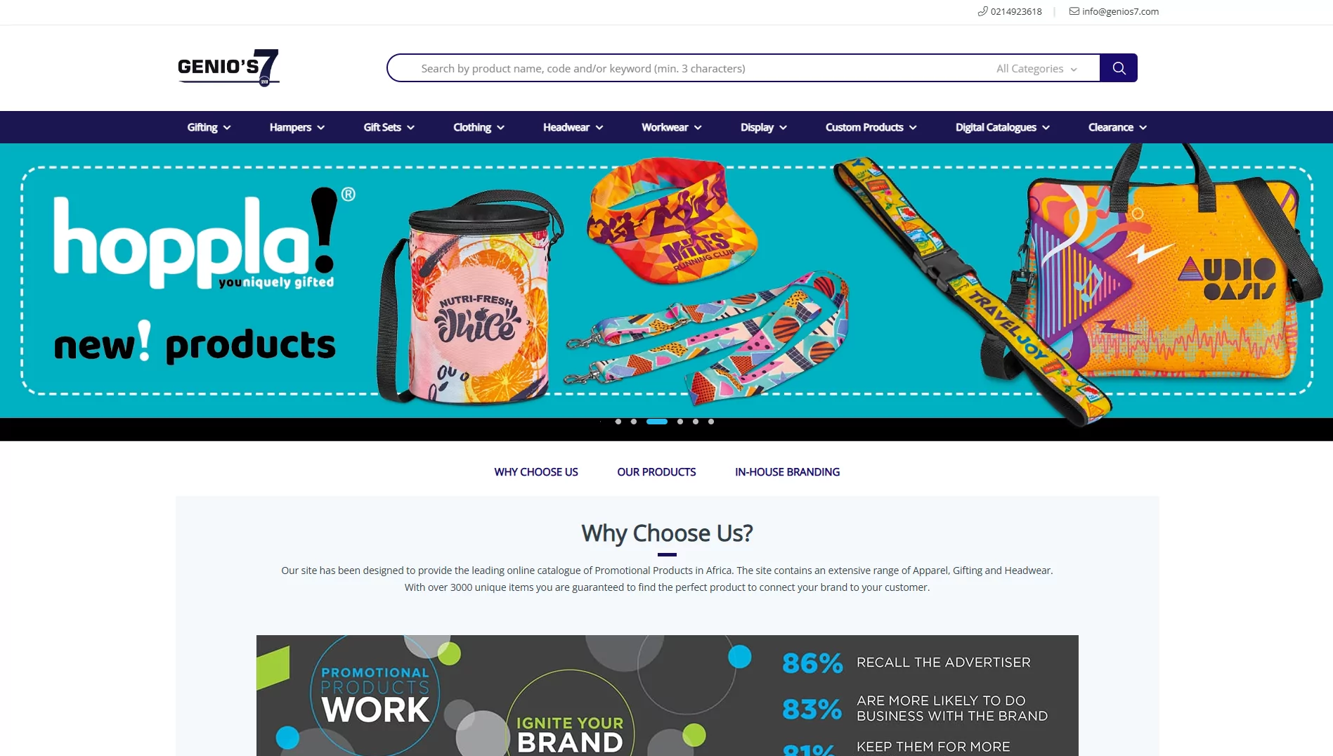 Screenshot of promotional website